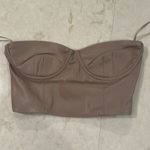 ZARA TAUPE LEATHER STRAPLESS TOP